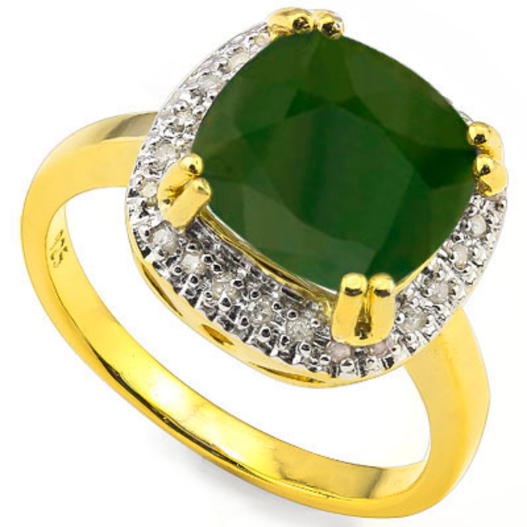 Ring 13 Ct Cushion Cut Emerald Created24 Round Cut Diamonds 0150 Ct Gold